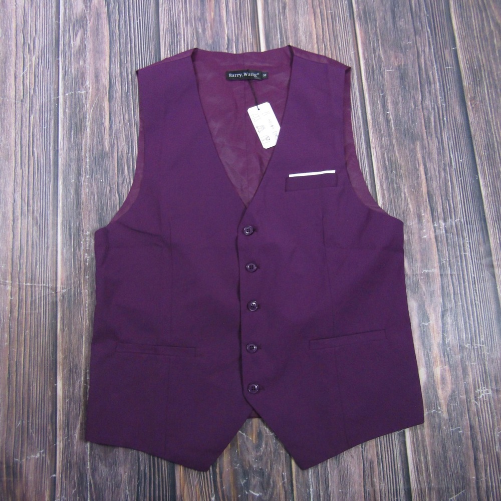 Suit Vest Barry.Wang Mens S Purple Polyester Stretch 3 Piece Formal Waistcoat